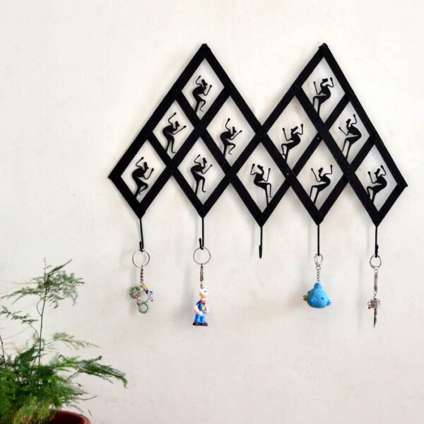 Black Wrought Iron Abstract Tribal 5 Hook Key Chain Holder by Decorfry
