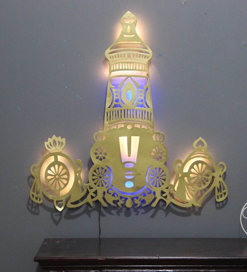 11 iron balaji wall art with led in gold by decorfry by decorfry