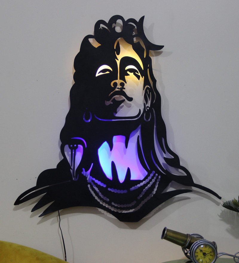 19 iron lord mahadev wall art with led in black by decorfry by decorfry
