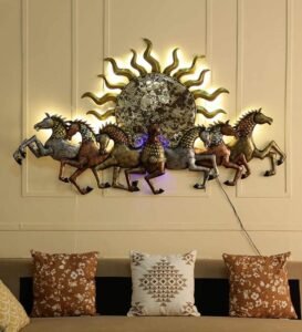 2 iron 7 running horse wall art with led in gold by decorfry by decorfry