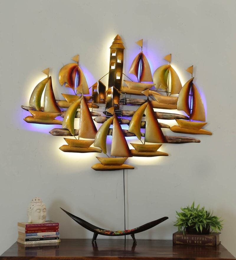 20 iron group of boat wall art with led in multicolour by decorfry by decorfry