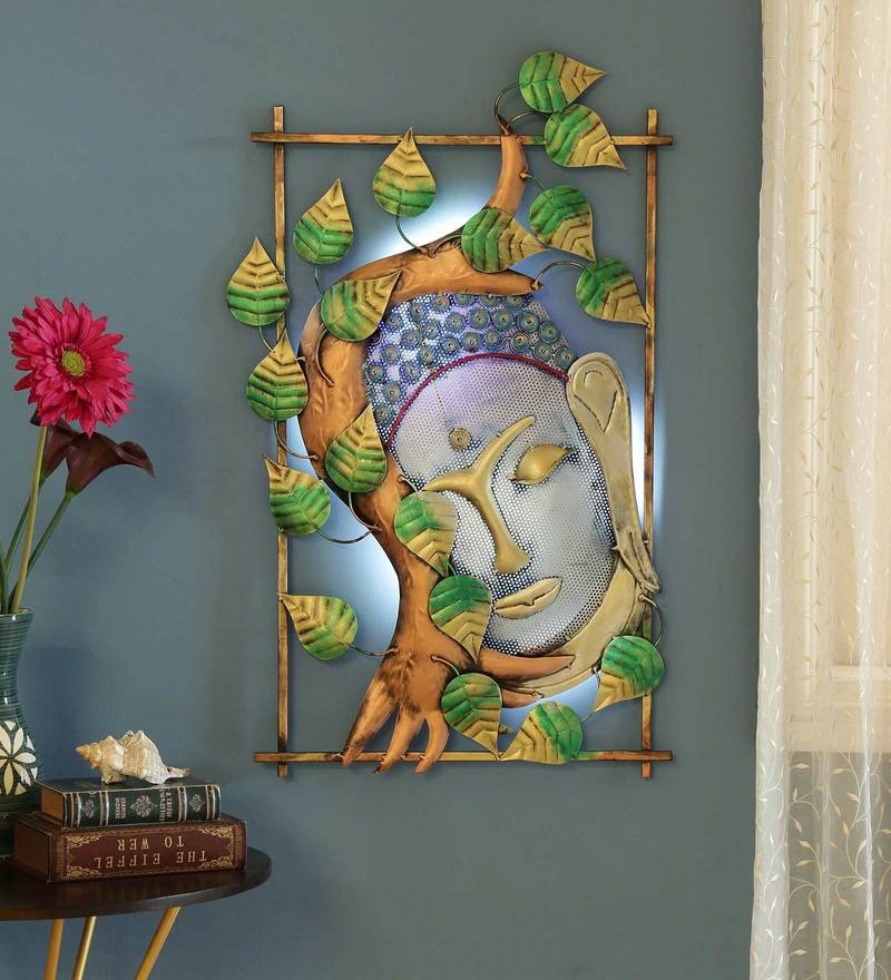 35 iron buddha wall art with led in multicolour by decorfry by decorfry