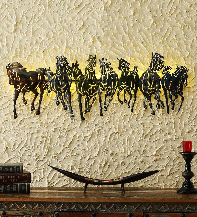 35 wrought iron 7 running horse wall art with led in white by decorfry by decorfry