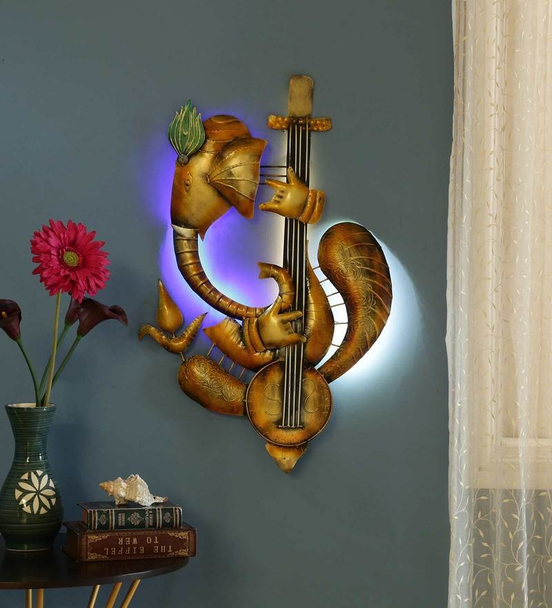 36 iron lord ganesha wall art with led in copper by decorfry by decorfry