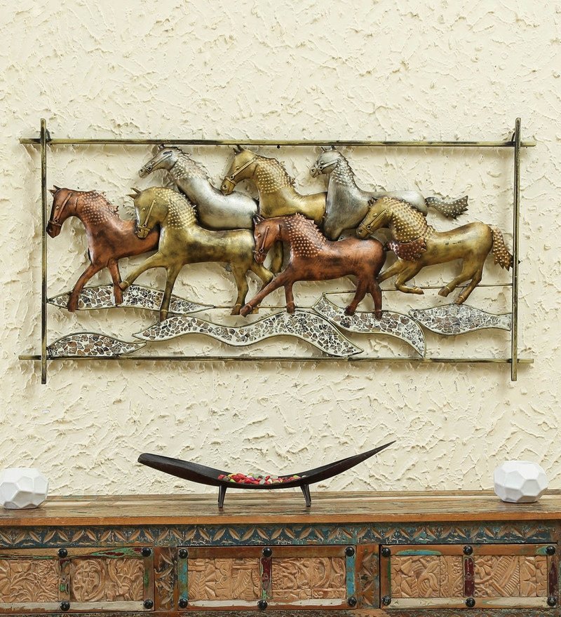 42 wrought iron 7 running horse in frame wall art in gold by decorfry by decorfry