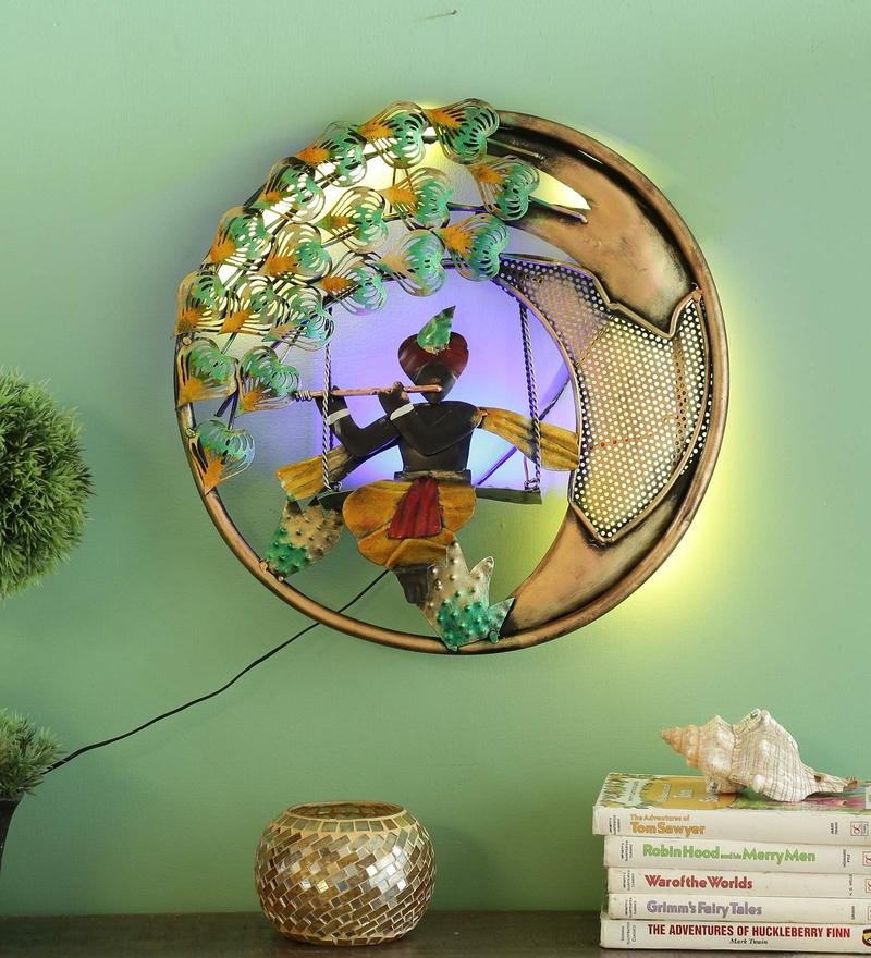 52 iron lord krishna wall art with led in multicolour by decorfry by decorfry