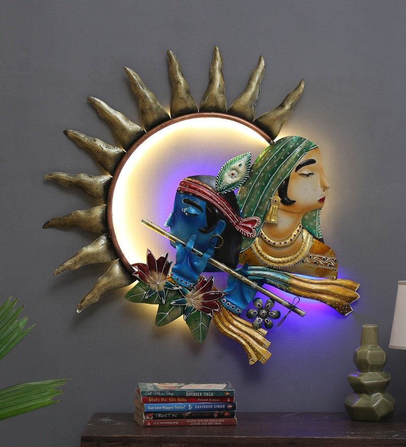 53 wrought iron lord krishna wall art with led in gold by decorfry by decorfry