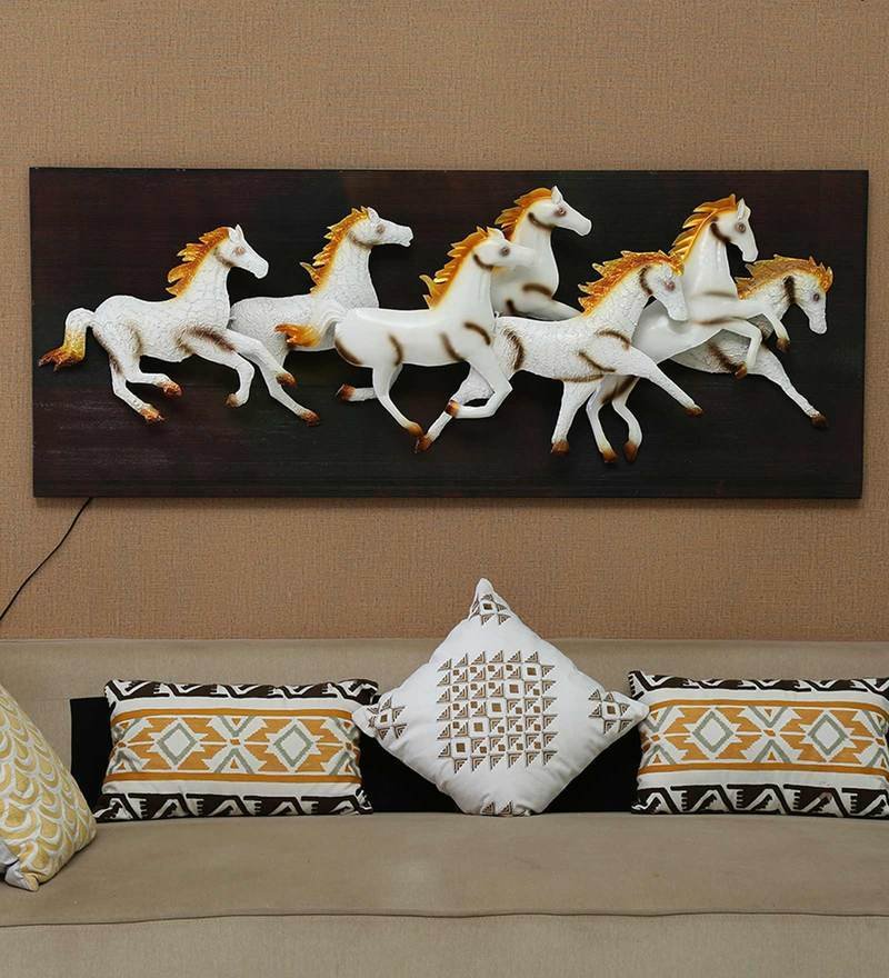 73 iron and mdf wood 7 horse in frame wall art in white by decorfry by decorfry