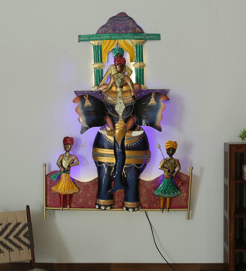 79 iron mahavat wall art with led in multicolour by decorfry by decorfry