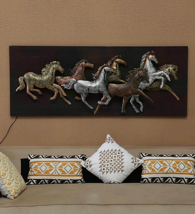 8 iron and mdf wood 7 horse in frame wall art in brown by decorfry by decorfry